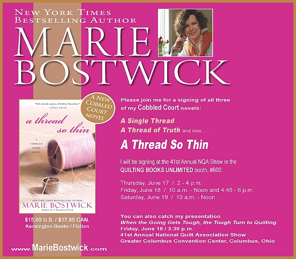 Visit with Marie Bostwick at NQA June 17-18 Columbus, Ohio